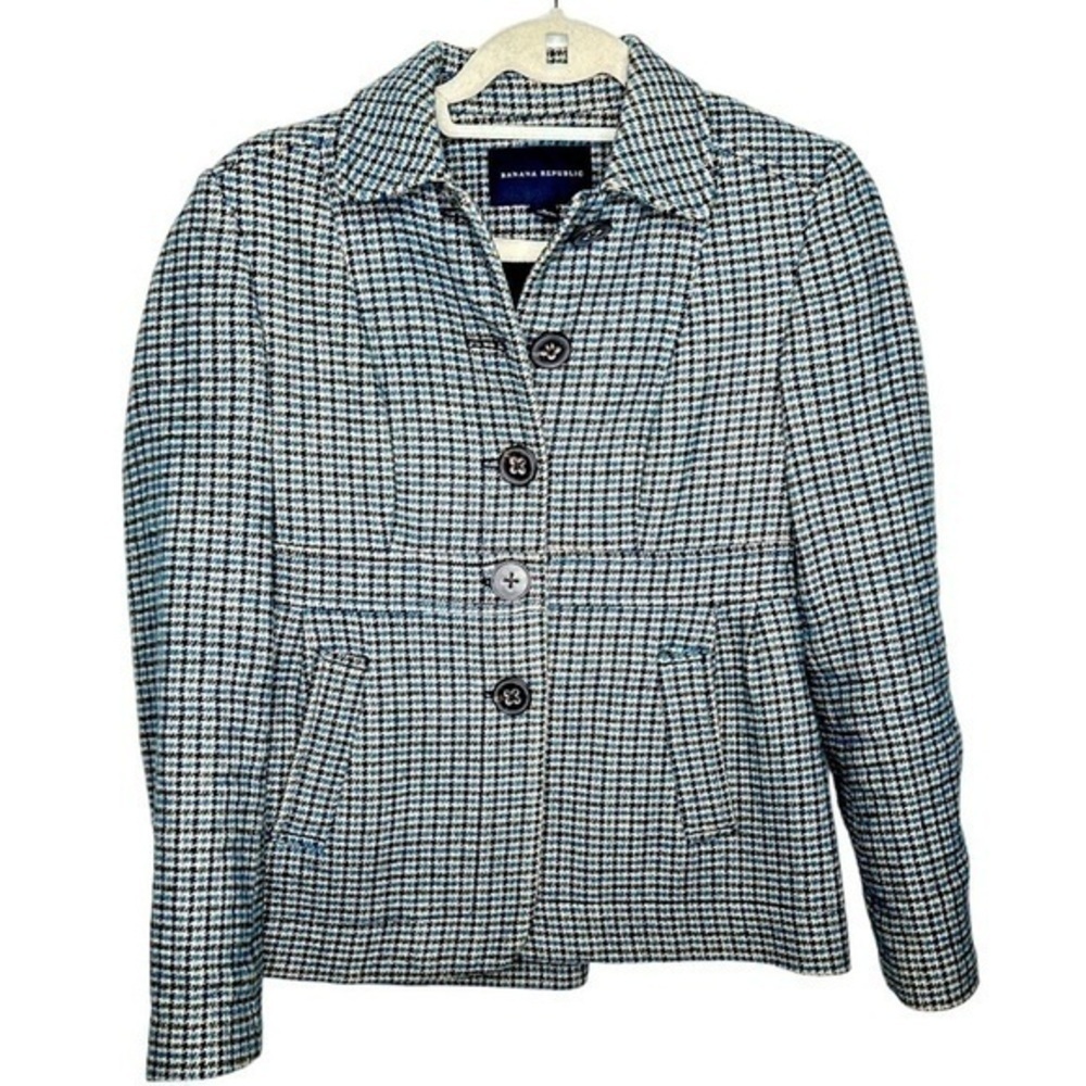 Banana Republic Peplum wool Coat Blue and Brown Houndstooth Size 0